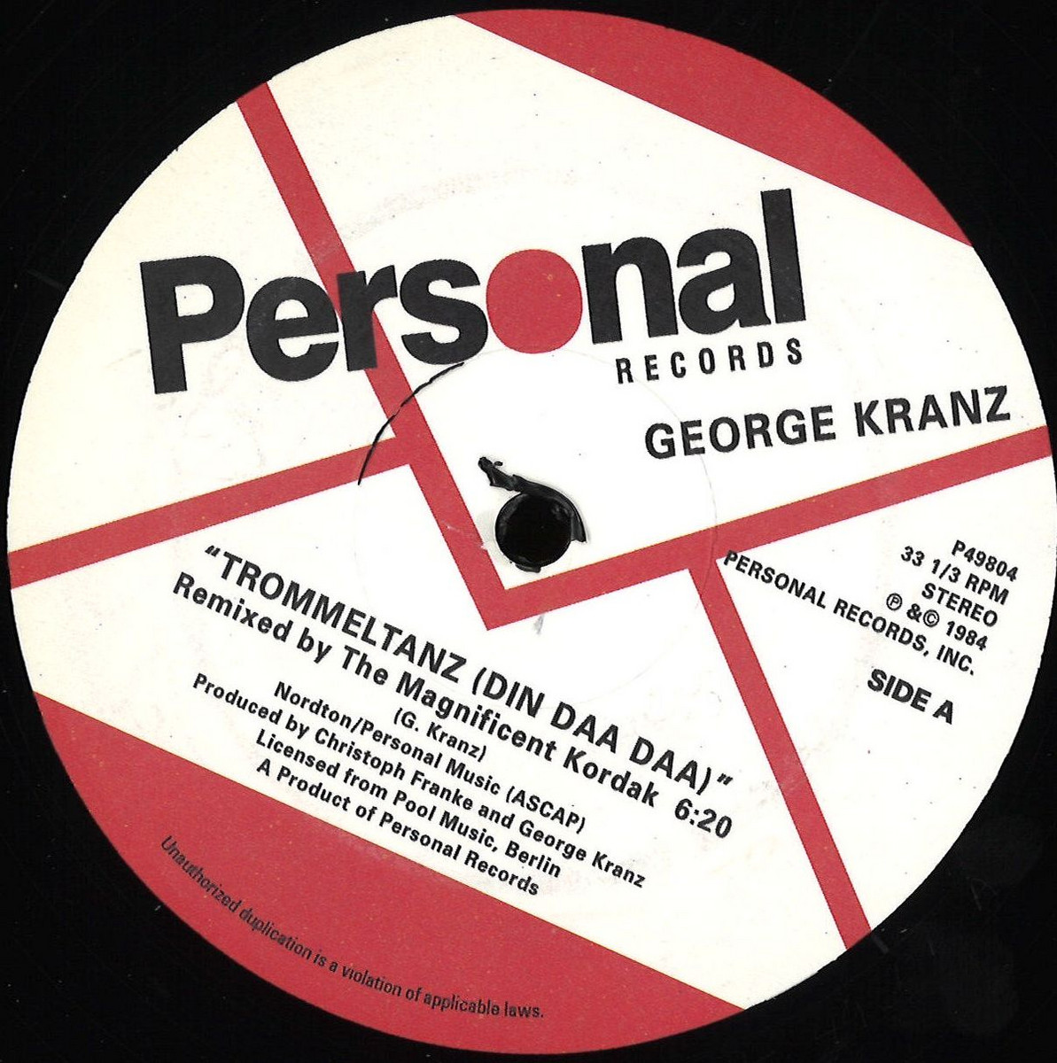 George Kranz - Trommeltanz (din Daa Daa) / Persona Rec HOT2210/P49804 -  Vinyl