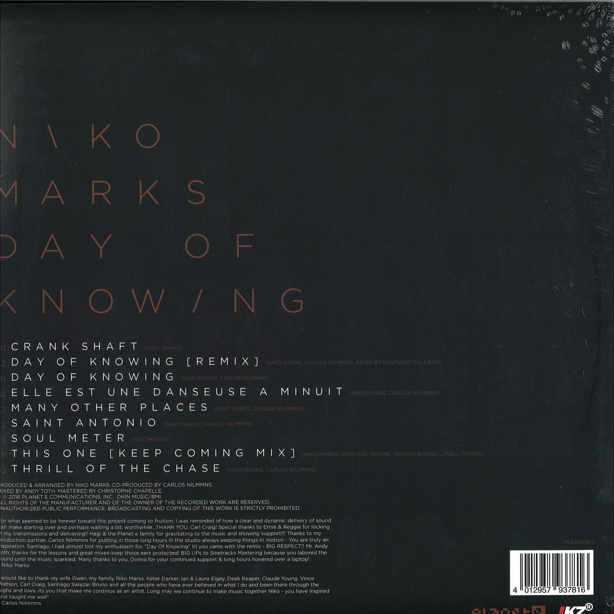 Niko Marks - Day Of Knowing / Planet E PLE65378-1 / 138831 - Vinyl