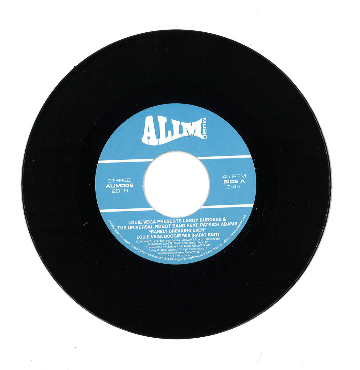 Louie Vega presents The Universal Robot Band ft Patrick Adams - Barely  Breaking Even (Boogie mix) / Alim Music ALIM006 - Vinyl