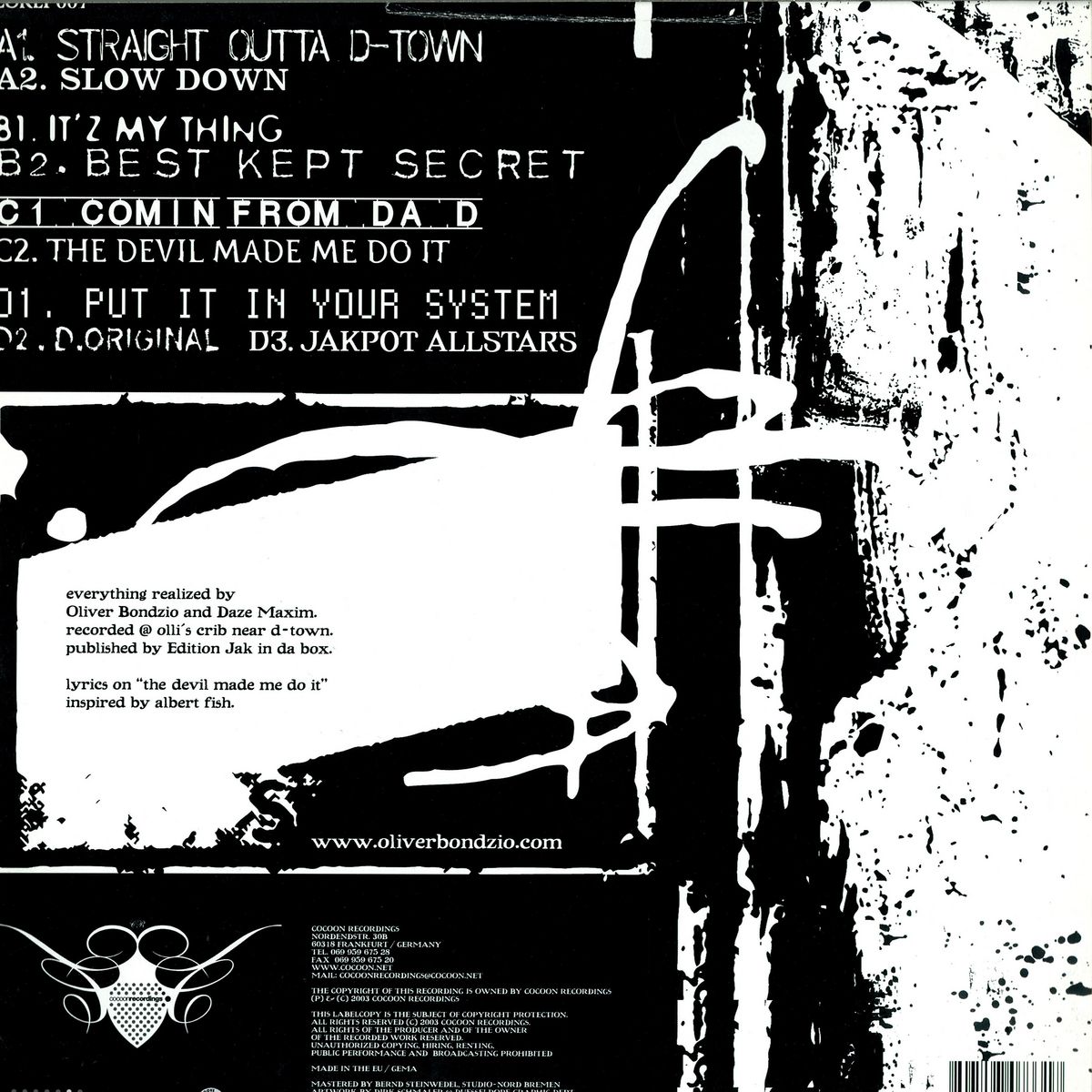 Oliver Bondzio - Straight Outta D-town / Cocoon Records COR007-3 - Vinyl